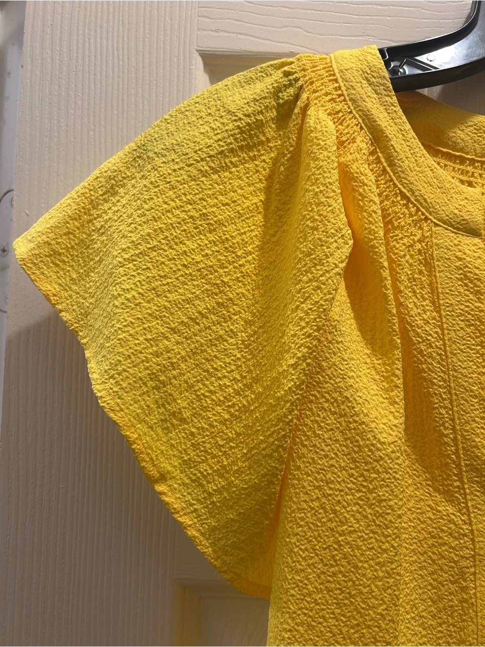 Calvin Klein Bright Yellow Tiered Flutter-Sleeve Dress - Picture 6 of 8